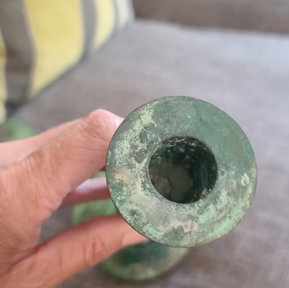 Pair of green metal and painted porcelain - Picture 3 of 10